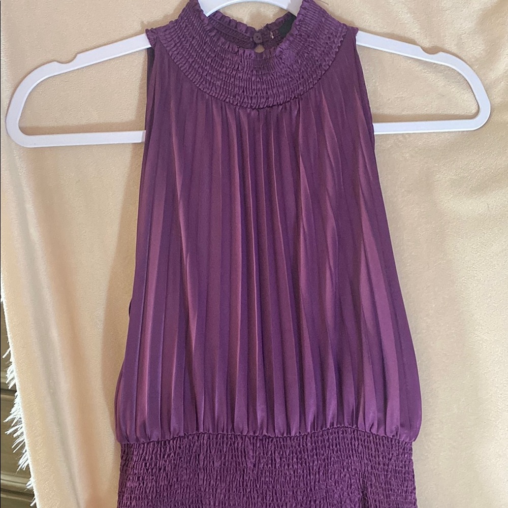 Purple Pleated Halter Dress
